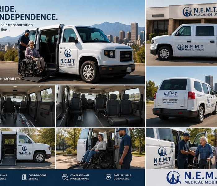 Driver assisting a patient into a wheelchair-accessible vehicle